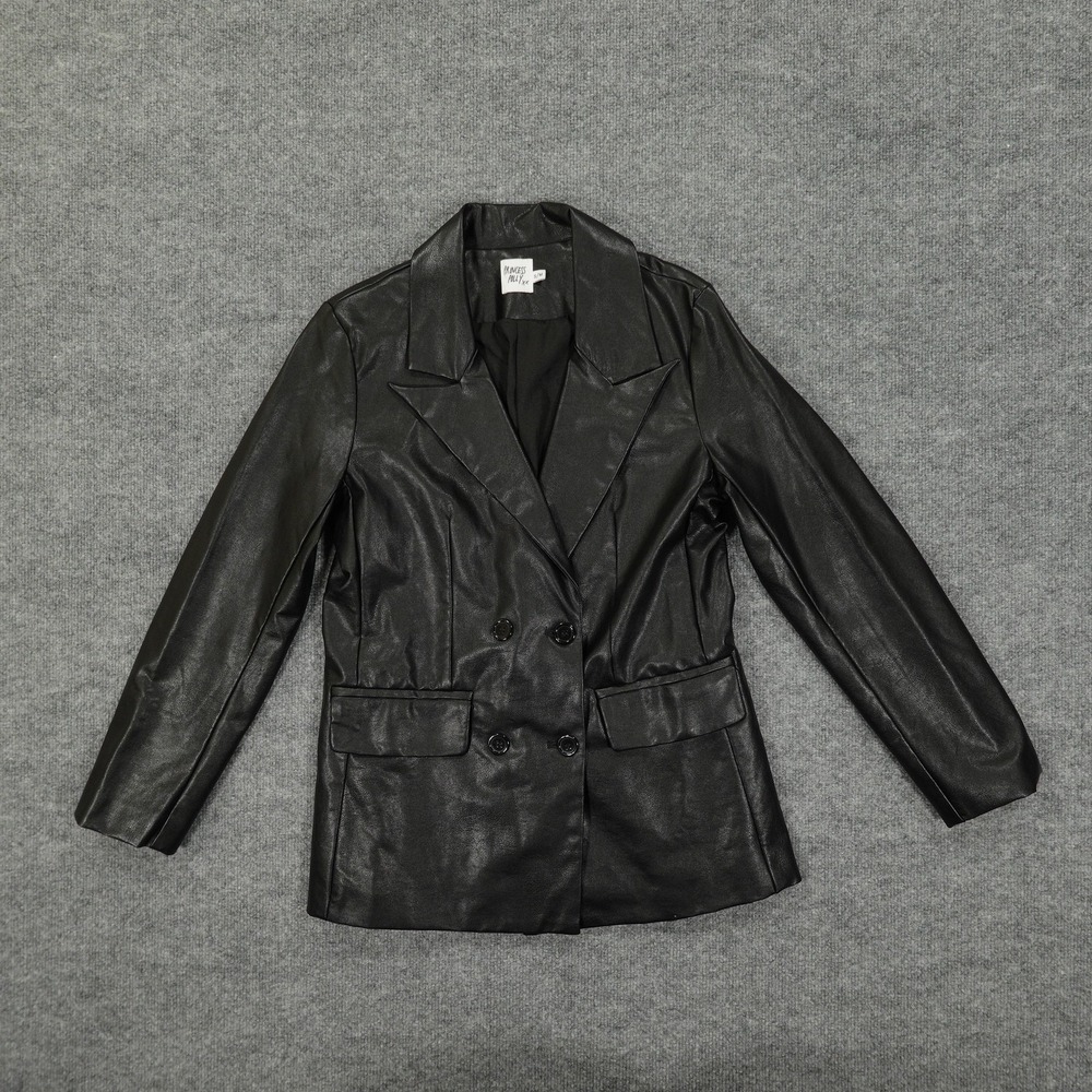Princess‎ Polly Blazer Jacket Women Small Black Faux Leather Double Breasted